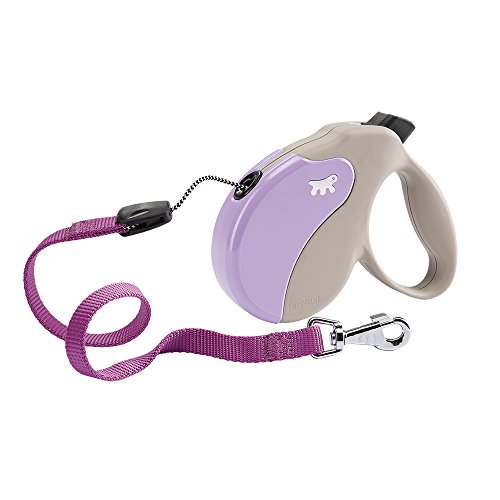 Ferplast Hundeleine Amigo MEDIUM, Rollleine mittelgroße Hunde bis 25 kg. Schnur max. 5 m. Einzelner Verriegelungs- und Entriegelungsknopf, beige, Violette Abdeckung von Ferplast