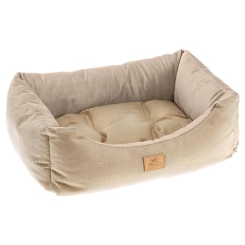 Ferplast Katzenbett Hundebett CHESTER 50, mit Doppelseitigem Kissen, Tweed und Samt, Waschbar, Beige von Ferplast