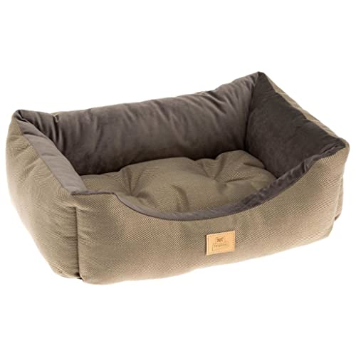 Ferplast Katzenbett Hundebett CHESTER 50, mit Doppelseitigem Kissen, Tweed und Samt, Waschbar, Braun von Ferplast