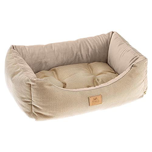 Ferplast Katzenbett Hundebett CHESTER 60, mit Doppelseitigem Kissen, Tweed und Samt, Waschbar, Beige von Ferplast