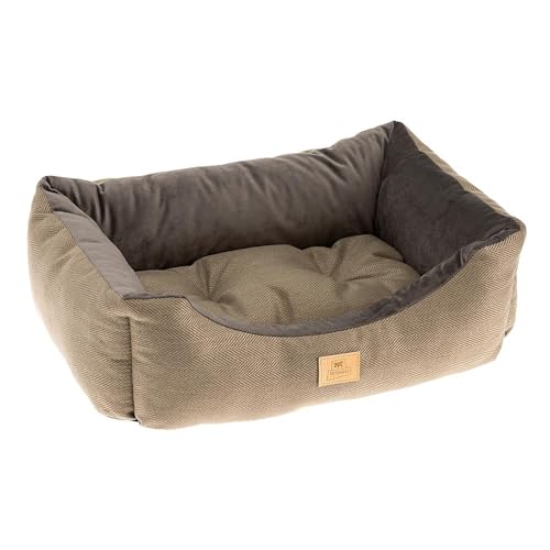 Ferplast Katzenbett Hundebett CHESTER 60, mit Doppelseitigem Kissen, Tweed und Samt, Waschbar, Braun von Ferplast