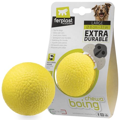 Ferplast Hunde Spielzeug, Hundeball, aus strapazierfähigem, ungiftigem, bissfestem Material, für die Zahnhygiene des Hundes, Springt und Schwimmt, CHEWA Boing Ball, Hundespielzeug große hundeGelb von Ferplast