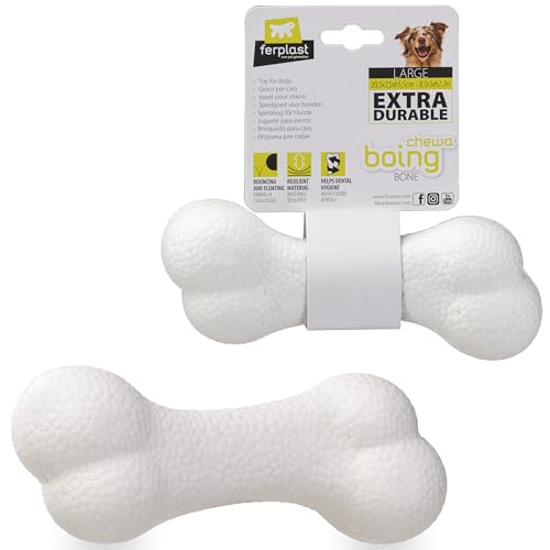 Ferplast Hunde Spielzeug, Hundeknochen, aus strapazierfähigem, ungiftigem, bissfestem Material, Zahnhygiene des Hundes, Springt und Schwimmt, CHEWA Boing Knochen Spielzeug, Hundespielzeug, Weiß Ferplast Hunde Spielzeug, Hundeknochen, aus strapazierfähigem, ungiftigem, bissfestem Material, Zahnhygiene des Hundes, Springt und Schwimmt, CHEWA Boing Knochen Spielzeug, Hundespielzeug, Weiß von Ferplast