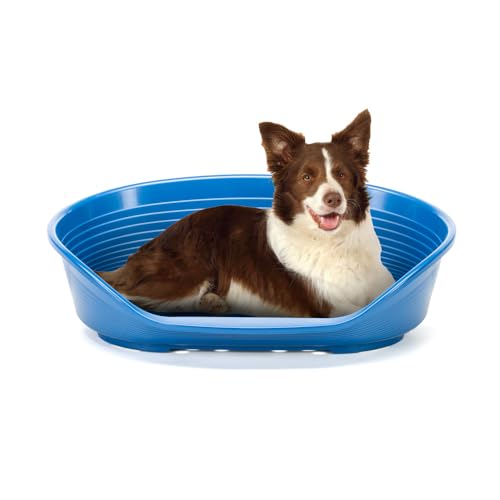 FERPLAST - Hundebett - Kunststoff-Hundebett groß - 100% recycelter Kunststoff - Hundebett waschbar - Hundekorb - atmungsaktiv & rutschfest - Siesta Deluxe, 84 x 55 x h 28,5 CM, BLAU von Ferplast
