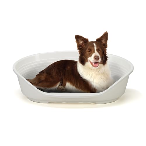 FERPLAST - Hundebett - Kunststoff-Hundebett groß - 100% recycelter Kunststoff - Hundebett waschbar - Hundekorb - atmungsaktiv & rutschfest - Siesta Deluxe, 84 x 55 x h 28,5 CM, WEISS von Ferplast