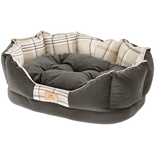 Ferplast Hundekörbchen Hundesofa Katzenbett CHARLES 50 Katzenkörbchen mit Kissen, Weiches Velours, Washbar, 45 x 35 x h 17 cm, Braun von Ferplast