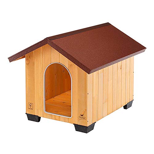 Ferplast Hundehütte große Hunde Domus Large aus FSC-Holz, Hundehaus Outdoor Wetterfest, Isolierende Kunststofffüße, Tür mit Bissschutzkante aus Aluminium, 81 x 101 x h 78 cm. von Ferplast