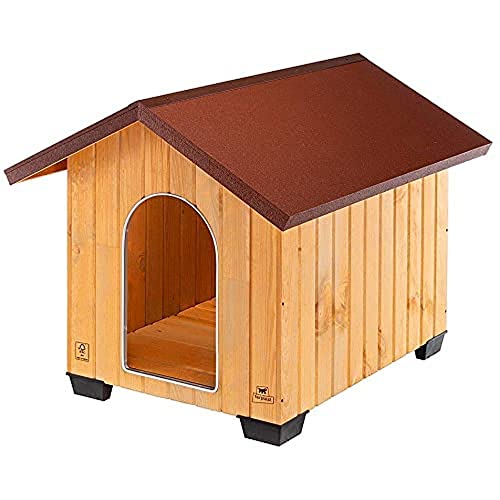 Ferplast Hundehütte große Hunde Domus XL aus FSC-Holz, Hundehaus Outdoor Wetterfest, Isolierende Kunststofffüße, Tür mit Bissschutzkante aus Aluminium, 90 x 111 x h 90 cm. von Ferplast