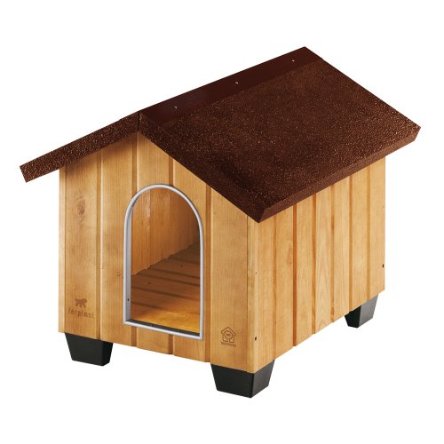 Ferplast Hundehütte kleine Hunde Domus SMALL aus FSC-Holz, Hundehaus Outdoor Wetterfest, Isolierende Kunststofffüße, Tür mit Bissschutzkante aus Aluminium, 61 x 74 x h 55 cm. von Ferplast