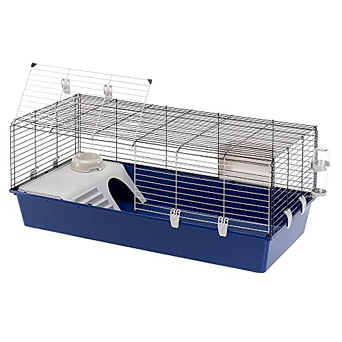 FERPLAST Nagetierkäfig RABBIT 120 für Kaninchen, Meerschweinchen, Meerschweinchen, aus Metall, inklusive Zubehör: Futterkrippe, Trinkflasche, Haus, Schüssel. 118x58,5xh49,5cm von Ferplast