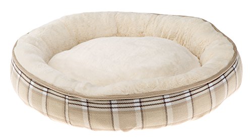 Ferplast rundes Haustierbett für Hunde und Katzen LAGOON 50, Kissen für Haustiere, Schottenmuster, weicher Plüsch, waschbar, Ø 53 x 10 cm, beige von Ferplast