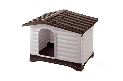 Ferplast Outdoor Hundehütte Dogvilla 70 Lodge für Hunde mit zu öffnender Seitenwand, aus schlag- und UV-beständigem Thermoplast, Drainagesystem, Lüftungsgitter, 73 x 59 x 53 cm von Ferplast
