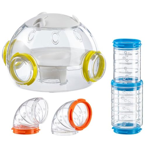 Ferplast Röhren Hamster-Set, Zubehör für Hamsterkäfig, insgesamt 4 Teile, inklusive Gehäusemodul, Hamster Tunnel Rohr mit Belüftungslöchern, Kurven und Beschlägen, KIT LAB, Hamster Spielzeug von Ferplast