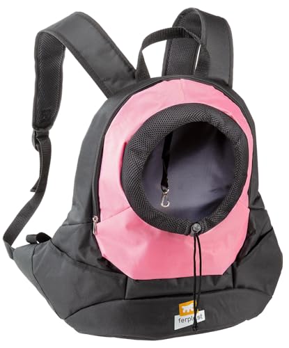 Ferplast Hunderucksack KANGOO, Katzentrucksack, Hundetasche, weite Öffnung, Sicherheitsgurt, verstellbare Gurte, max. 8 kg, 41,5 x 20 x 43H cm, Rosa von Ferplast