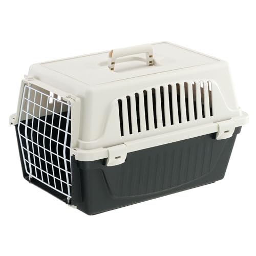 Ferplast Transportbox Katze, Hundetransportbox kleine Hunde und Katzen bis 5 kg, Tür aus plastifiziertem Eisen, Lüftungsschlitze, 32,5x48 xH 29 cm, Hartschalen Transportbehälter Atlas 10 EL, Schwarz von Ferplast