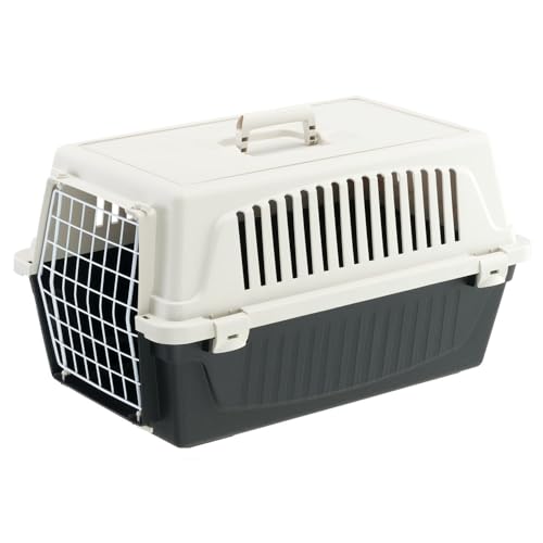 Ferplast Transportbox Katze, Hundetransportbox kleine Hunde und Katzen bis 8 kg, Tür aus plastifiziertem Eisen, Lüftungsschlitze, 37 x 58 x H 32 cm, Hartschalen Transportbehälter Atlas 20 EL, Schwarz von Ferplast