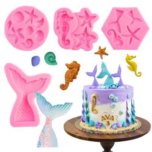 3 Stück Silikonform Meerjungfrau Fondantform, 3D Ozean Tier Silikon Backformen, Diy Silikon Seifenform Meerjungfrau, Muschelform Fondant Formen Schwanzform Backformen für Kuchen,Schokolade,SüßIgkeiten 3 Stück Silikonform Meerjungfrau Fondantform, 3D Ozean Tier Silikon Backformen, Diy Silikon Seifenform Meerjungfrau, Muschelform Fondant Formen Schwanzform Backformen für Kuchen,Schokolade,SüßIgkeiten von FerraDrend