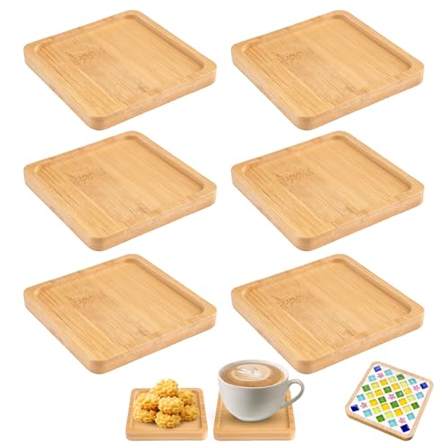 6 Stück Mini Bambus Tablett Quadratisch, 9cm Klein Tablett Aus Holz, Mosaik Untersetzer, Holztablett Klein für Trinkbecher, Kerzen, Blume Pflanze, Kaffee, Kuchen, Wohnzimmer Deko, DIY-Mosaikbedarf von FerraDrend
