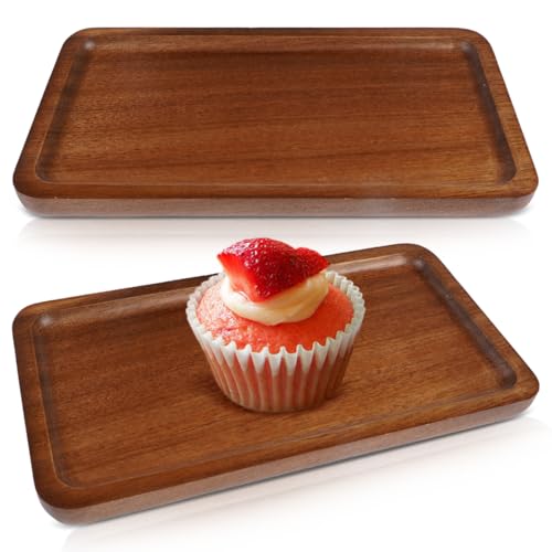 FerraDrend 2 Stück Mini Tablett Rechteckig 19x10.3x1.6cm Holztablett aus Akazienholz, Serviertablett Klein Holz Tablett, Wood Tray Klein Dekotablett für Dessert Kaffee Kosmetik Schmuck Kerzen von FerraDrend