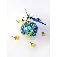 Handbemaltes Blaues Weihnachtsblumenornament, Glaskugel Mit Blumendekor. Geschenkidee Für Mama, Oma, Schwester, Tante, Freundin von FerrariSoniArt