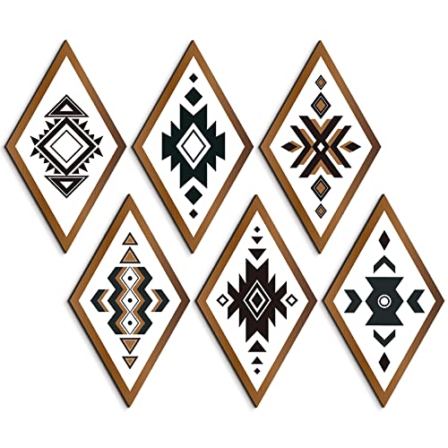 6 Stück Bauernhaus Azteken Wanddekoration Western Home Wanddekoration Südwesten Rustikal Boho Diamant Holzschild Moderne Geometrische Diamant Wandkunst für Schlafzimmer Wohnzimmer Badezimmer (Vintage von Ferraycle