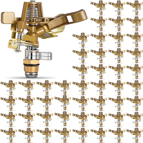Ferraycle 50 Stück 1/2 Zoll Messing Schlagregner Kopf mit Düsen Heavy Duty Einstellbar 0-360 Grad Impuls Sprinklerkopf Rasenbewässerung für Hofbewässerung von Ferraycle