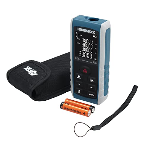Ferrestock FSKLDM070 Laser-Entfernungsmesser bis zu 70 Meter, LCD-Display, 2 Referenzpunkte, 7 Messmodi, digitale Ebene und 99 Speicherplätze von Ferrestock
