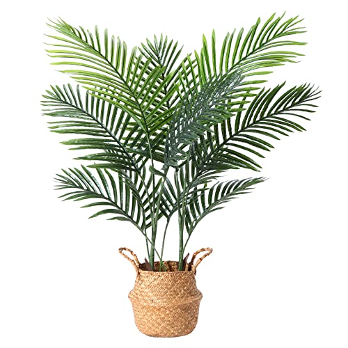 Ferrgoal Kunstpflanze Areca Palme mit Seegras Korb 110cm Plastik Künstliche Pflanzen Groß im Topf Deko Badezimmer Wohnzimmer Schlafzimmer Balkon(1 Stück) von Ferrgoal