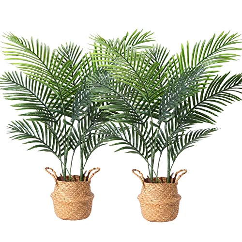 Ferrgoal Kunstpflanze Areca Palme mit Seegras Korb 110cm Plastik Künstliche Pflanzen Groß im Topf Kunstpalme für Badezimmer Wohnzimmer Schlafzimmer Dekoration(2 Stück) von Ferrgoal