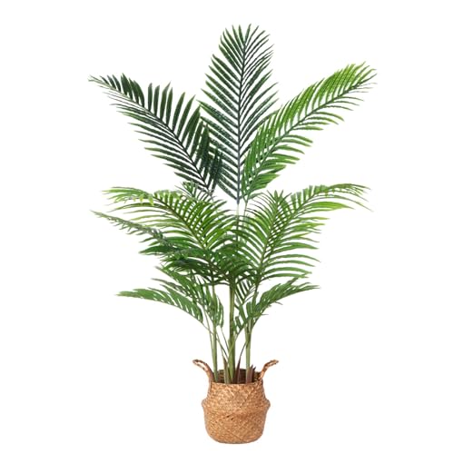 Ferrgoal Kunstpflanze Areca Palme mit Seegras Korb 140cm Plastik Künstliche Pflanzen Groß im Topf Deko Badezimmer Wohnzimmer Schlafzimmer Balkon(1 Stück) von Ferrgoal