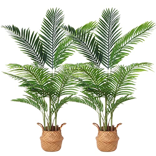 Ferrgoal Kunstpflanze Areca Palme mit Seegras Korb 140cm Plastik Künstliche Pflanzen Groß im Topf Deko Badezimmer Wohnzimmer Schlafzimmer Balkon(2 Stück) von Ferrgoal