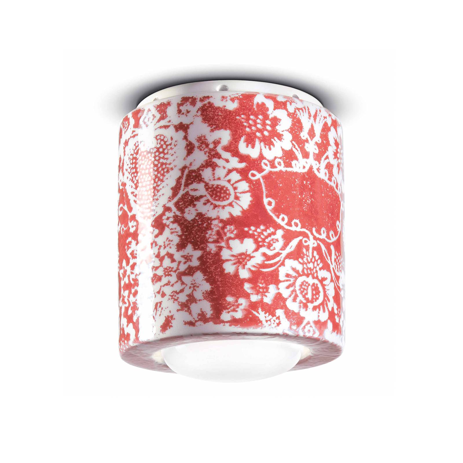 Deckenlampe PI, Blumenmuster, Ø 12,5 cm rot/weiß von Ferroluce