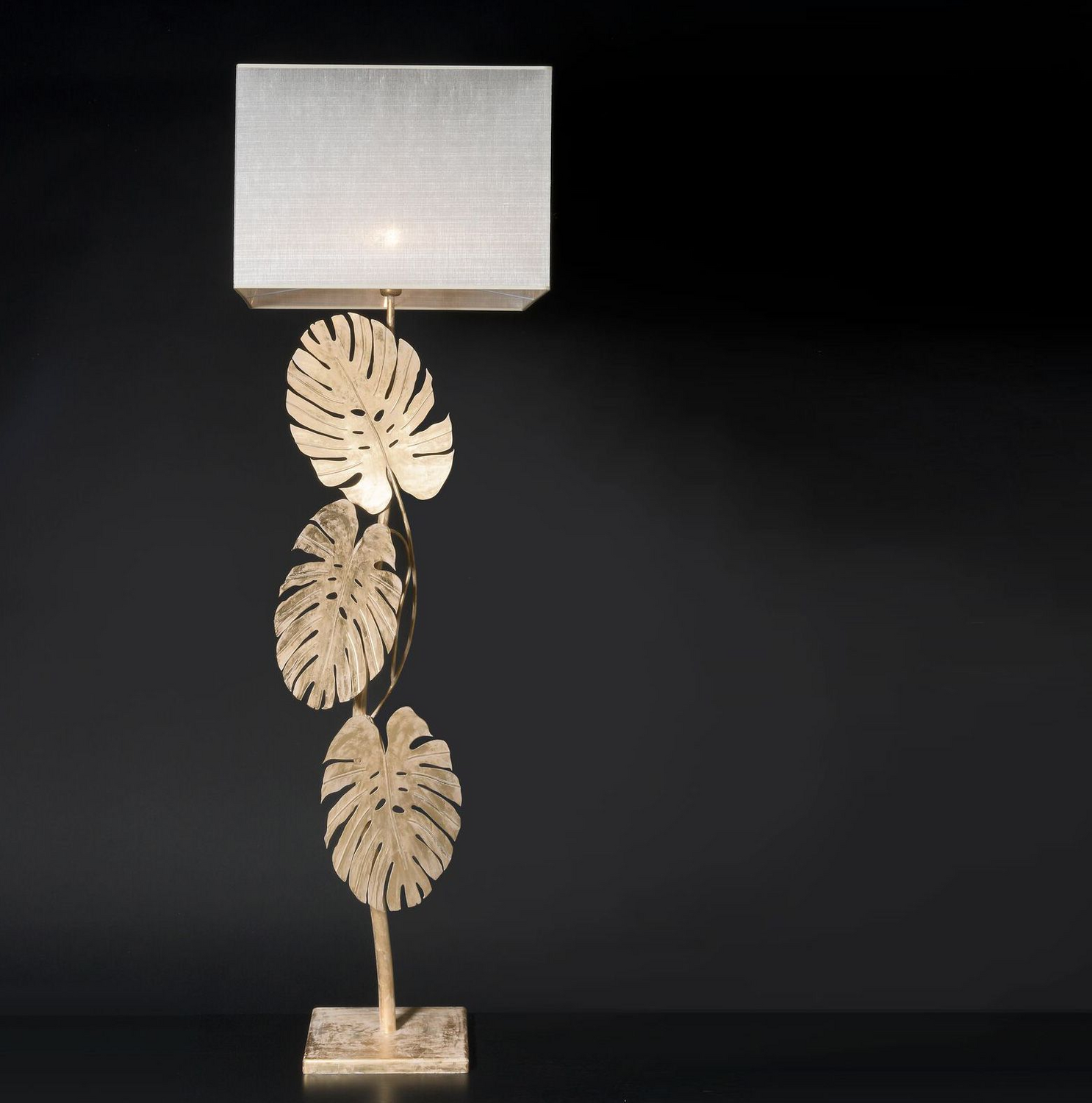 Ferroluce Stehlampe Monstera Deliciosa Standleuchte Leuchte Lampe Blattgold B-Ware von Ferroluce