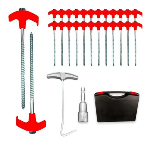 Ferropro 24x schraubbare Zeltheringe aus robustem Stahl–Mit Gewinde, Bit-Aufsatz & Auszieher–Tragebox für Camping, Zelte & Outdoor-Perfekter Halt auf hartem & weichem Boden, zum spannen und absichern von Ferropro