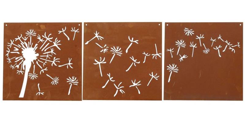 Ferrum Art Design Gartenfigur Ferrum Wandbild Edelrost Bildtriologie Pusteblume 3er-Set, 30 x 30cm, (1 St) von Ferrum Art Design