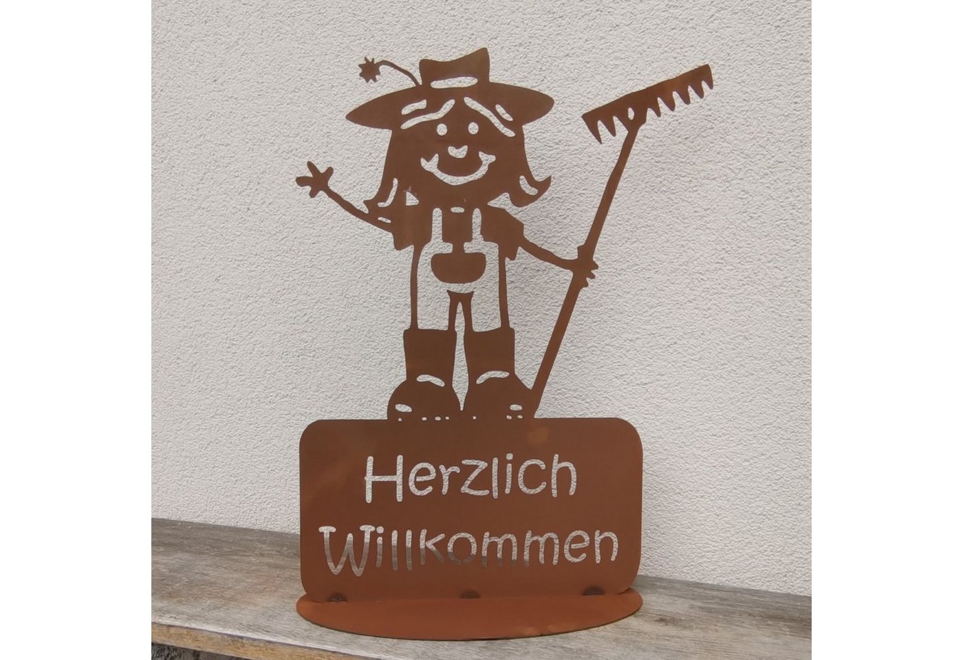 Ferrum Art Metallschild Gartenmädchen Willkommen" - Edelrost" von Ferrum Art