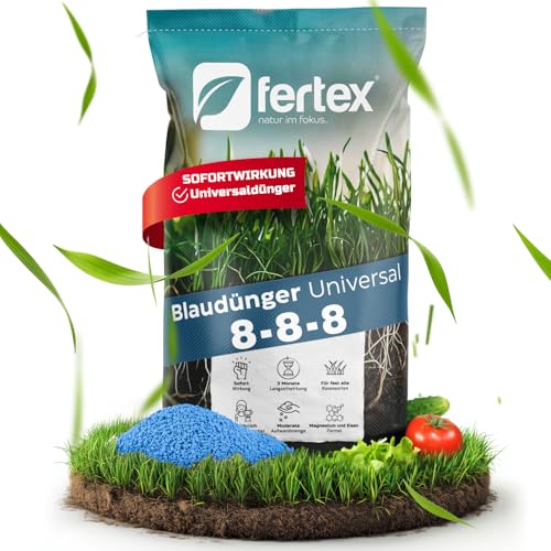Fertex® Blaudünger Rasendünger 25kg | NPK 8-8-8 Volldünger für 500–625m² | Langzeitdünger mit Magnesium & Eisen | Universaldünger für Rasen und Pflanzen | Ideal für Spiel-, Zier- & Sportrasen von Fertex