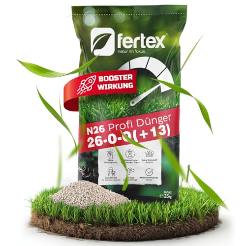 Fertex® N26 Rasendünger Power-Boost 25 kg | Profi-Stickstoffdünger mit Schwefel (26-0-0+13) | Turbo-Wachstum für sattgrünen Rasen & starke Pflanzen | Ammonsulfatsalpeter für Rasen, Obst & Gemüse | sta von Fertex