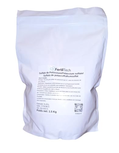 Kaliumsulfat 1,5 kg - Natürliches Düngemittel Reich an Kalium und Schwefel - Ideal für Garten, Gemüsebeet, Obst und Gemüse - Fördert Blüte, Wachstum und Ertrag von FertilTech