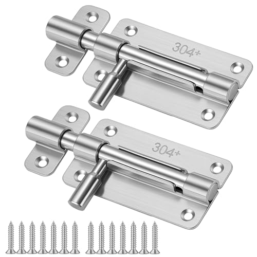 2 Stück Schieberiegel,4 Zoll Riegelschloss Edelstah,Schubriegel Tor,Türriegel mit Verriegelungsloch für Gartentor,Fenster usw (Silber) von Feruchun