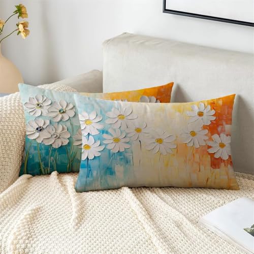 Blau Kissen 70x90 cm Rechteck Kissenbezug Beige Outdoor Kissen Wetterfest Samt Kissenbezüge 2er Set Doppelseitiger Gedruckte Cushion Covers für Herbst Deko Garten Terrasse Sofa Patio Balkon 2s-1010 von Fesnfuae