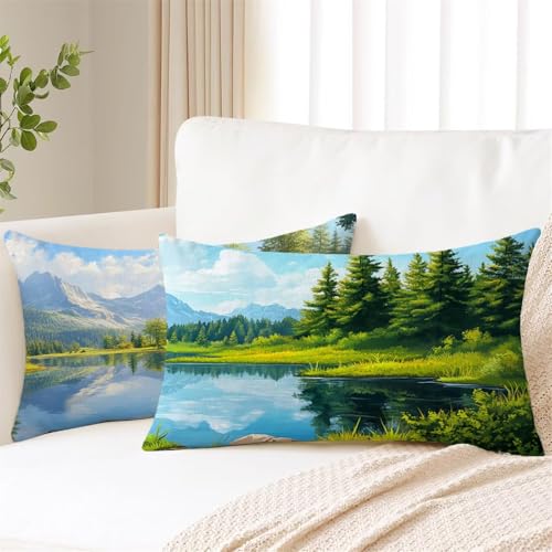 Kissenbezug 40x80 cm Blau Kissen Frühling Sofakissen 2 Stück Kissenbezüge Leinen Pillow mit Unsichtbarem Reißverschluss Kissenhüllen für Gartenkissen Couchkissen Balkonkissen Outdoorkissen Deko 2s-3 von Fesnfuae