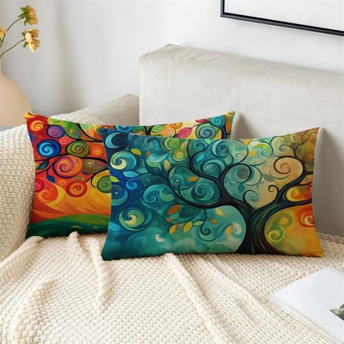 Kissenbezug 50x75 cm Bunte Kissen Baum Sofakissen 2 Stück Kissenbezüge Samt Pillow mit Unsichtbarem Reißverschluss Kissenhüllen für Gartenkissen Couchkissen Balkonkissen Outdoorkissen Deko 2s-1109 von Fesnfuae