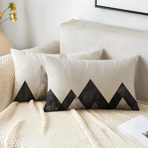 Weiß Kissen 40x70 cm Rechteck Kissenbezug Schwarz Outdoor Kissen Wetterfest Samt Kissenbezüge 2er Set Doppelseitiger Gedruckte Cushion Covers für Herbst Deko Garten Terrasse Sofa Patio Balkon 2s-1005 von Fesnfuae
