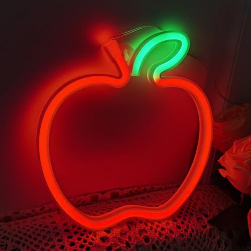 Apple LED Neon Logo für USB Wanddekoration oder Batterie Logo für Geburtstagsparty und Weihnachtswohnzimmerdekoration (8.3 "* 7.7", rot+grün) von Fespcj