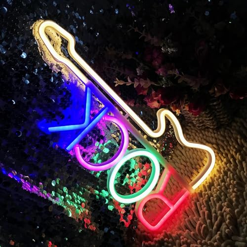 Fespcj Bunte ROCK Neon Gitarre Zeichen Für Mehrere Gelegenheiten Schlafzimmer Wohnzimmer Nachtlicht USB/Batterie Dual-Purpose LED Zeichen Geburtstagsfeier Geschenk Hochzeit Party Weihnachtsdekoration von Fespcj