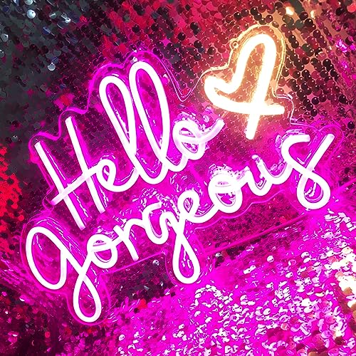 Hello Gorgeous Neon Zeichen Rosa LED Neon Lichter für Zuhause Hochzeit Geburtstag Hintergrund Bacelorette Party mit dimmbarem Schalter (5V, 16.5*-11") von Fespcj