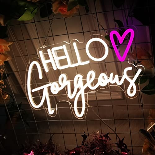 Hello Gorgeous, Neon Zeichen Wiederverwendbare Warme Weiß USB LED Neon Lichter für Home Wedding Birthday Backdrop Bacelorette Party Decor Zimmer mit dimmbarem Schalter (5V, 16.5X10.6inches) von Fespcj