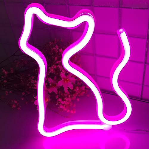 Fespcj Katze LED Neon Schild, USB oder 3-AA Akku betrieben, Wanddekoration für Mädchen Schlafzimmer, Kindergeburtstagsgeschenk, Hochzeitsfeier Geschenk (rosa) von Fespcj