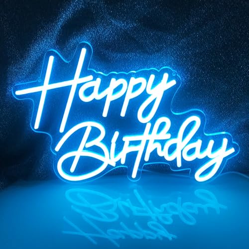 LED Happy Birthday Neon Zeichen Eis Blau Schlafzimmer Wohnzimmer Dekoration Atmosphäre Licht Geburtstag Party Überraschung Hintergrund Schlafzimmer Wanddekoration USB Netzteil 5V, 16.5 "X11" von Fespcj